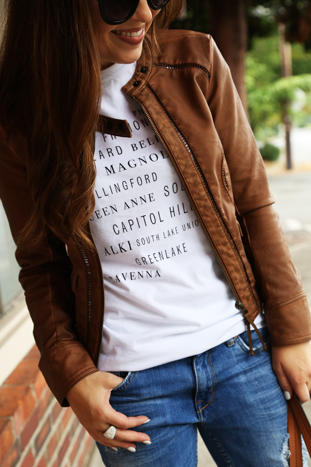 seattle tee by Corilynn and moto jacket