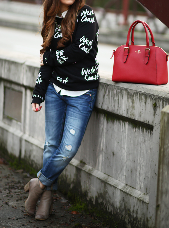 black and white with pops of red